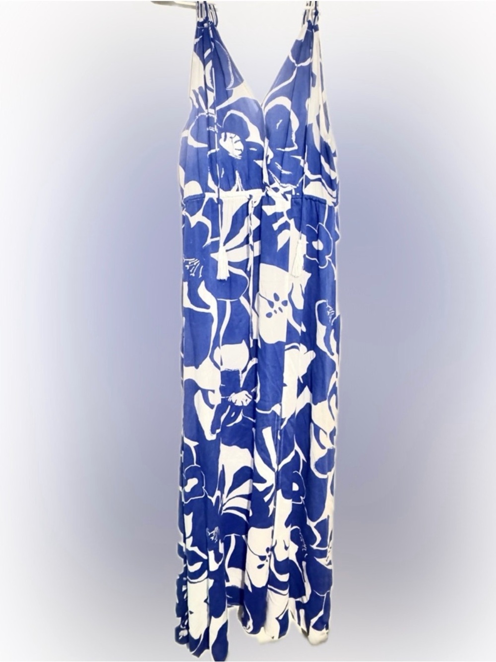 Elan Blue and White Floral Pattern Strappy Maxi Sundress A Definite Must Have!